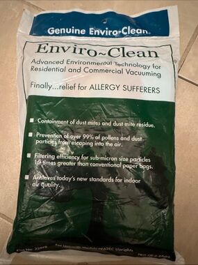 ENVIRO CLEAN Pkg Of 6 Vacuum Cleaner Bags 259PB ~ PF62EC upright Hypo Allergenic